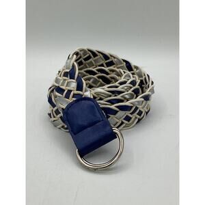 Blue Vintage Woven Leather Belt Braided XL 53”